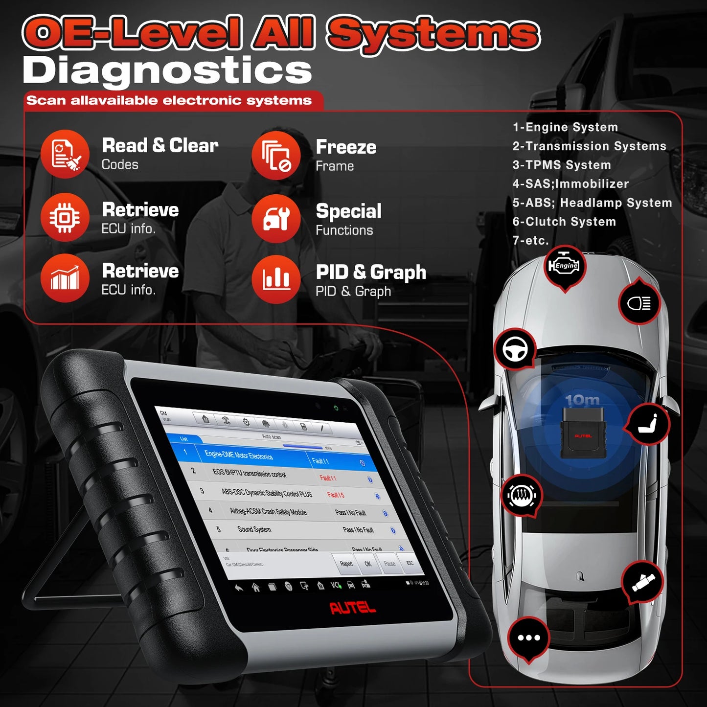 Autel MaxiCOM MK808BT Pro OBD2 Scanner Instrument de diagnosticare auto Cititor de coduri cu test activ, diagnosticare completă a sistemului, peste 28 de servicii