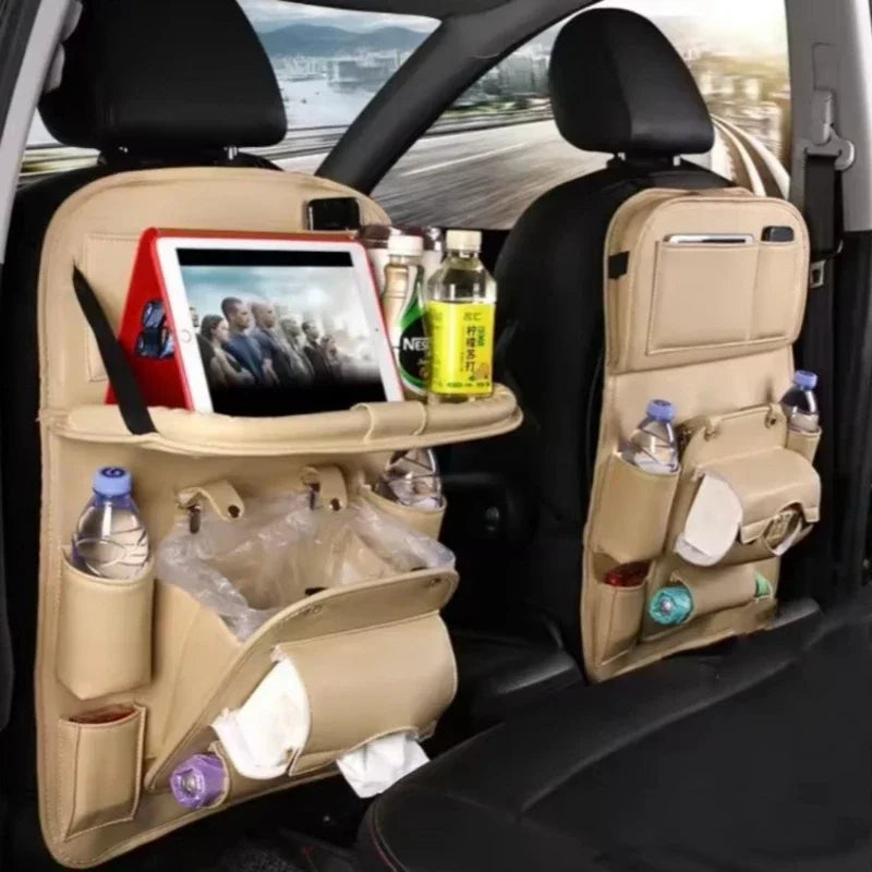 Seat Back Organizer Big Hanging Car Seat Storage Bag Garbage with Foldable Dining Tray Bin Capacity Multifunctional Trunk Back