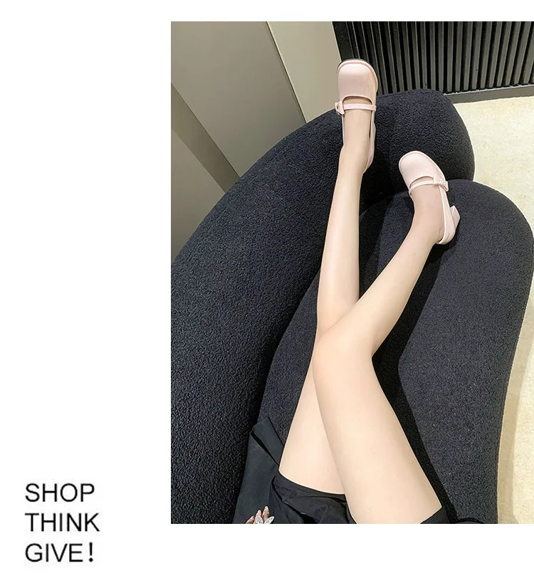 Elegant Heel Shoes Ladies 8cm High Heel Bowknot Solid Mary Jane Zapatos Adult Dress Pink White Black Cosplay Footwear