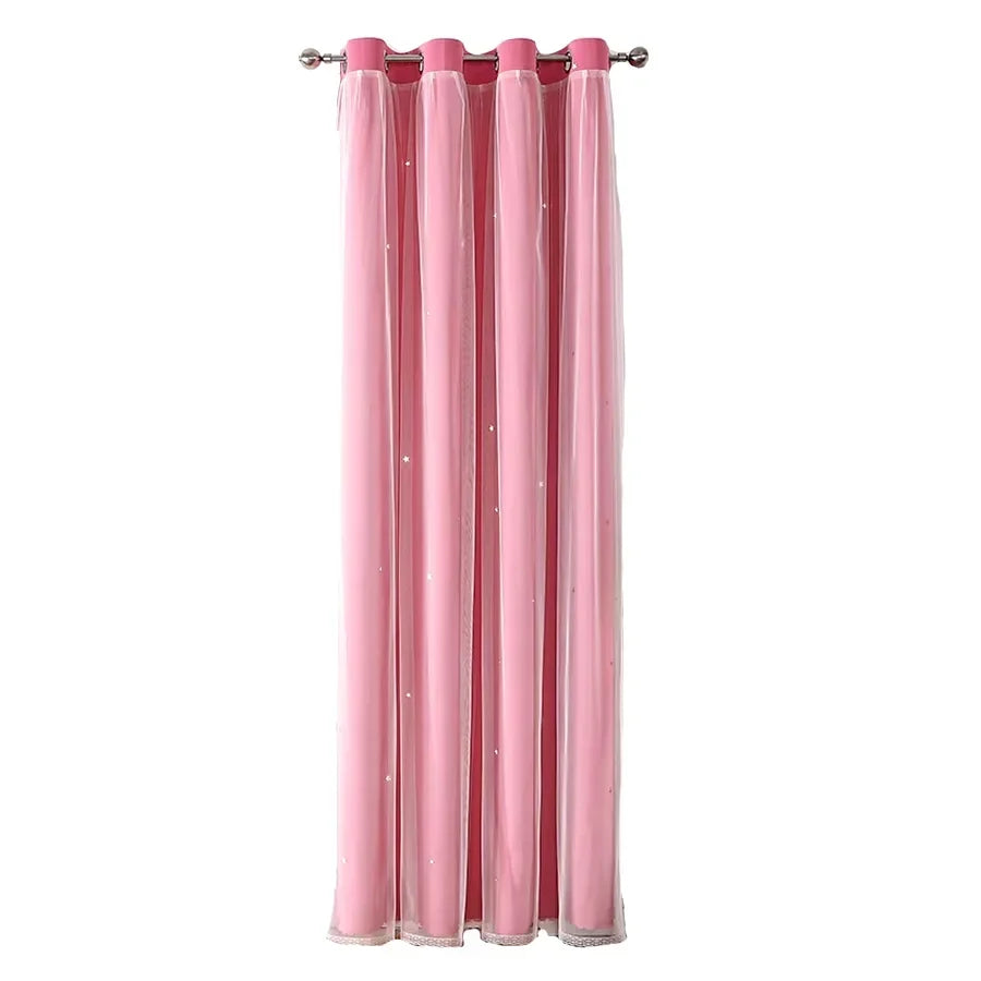 Blackout Curtains for Bedroom Double Layer Star Cutout Cute Curtain Grommet Top Window Curtain Panel for Living Room and Nursery