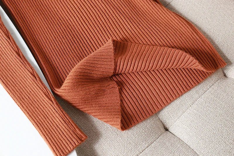 Pulover Livia cu guler înalt slim, cu nervuri - S-XL, mânecă lungă