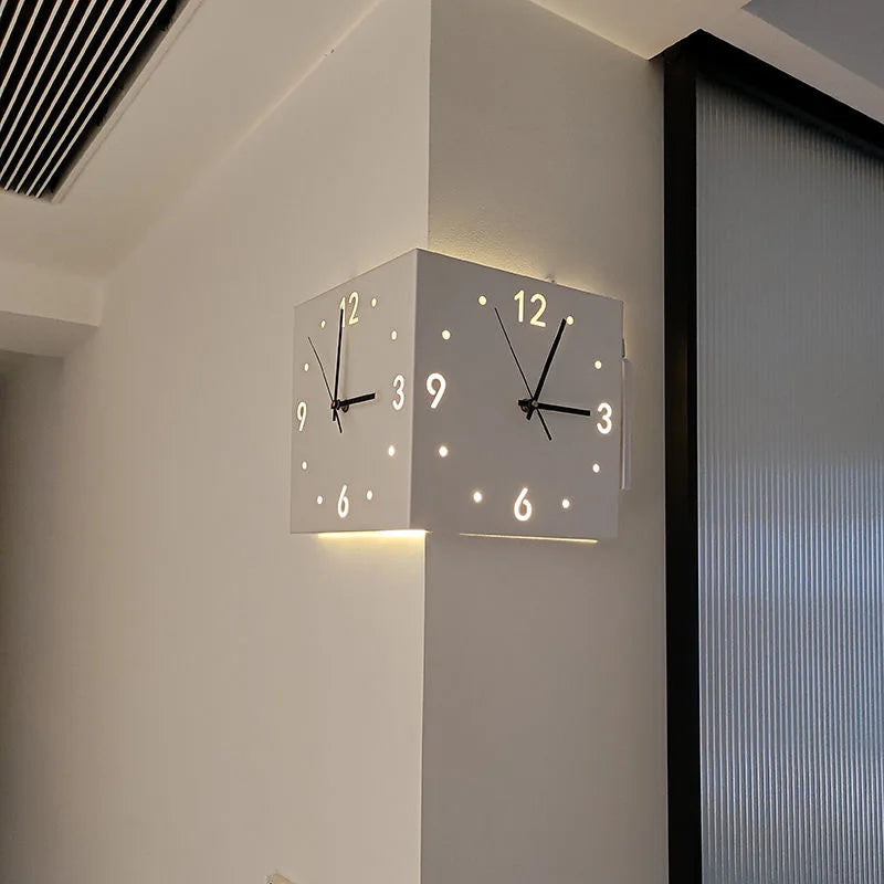 Creative Corner Wall Clock Square Simple Double Sided Wall Clock with Arabic Numeral Scale Analog Silent Wall Clock Home Decor