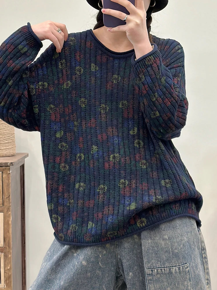 Amax LuluE Pullover Bedruckt Winter OAusschnitt-XL Baumwolle