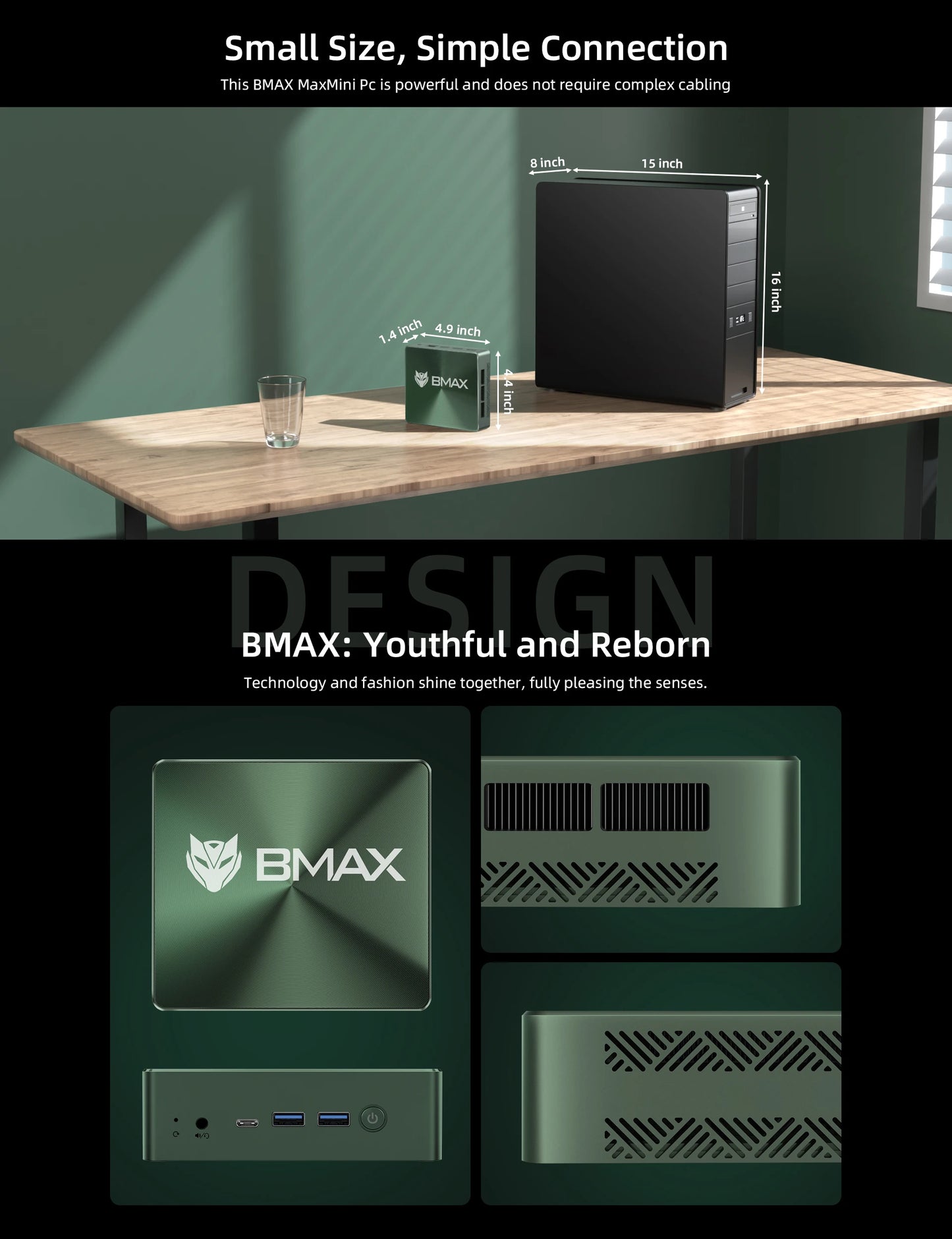 BMAX B6 Plus Mini-PC - 12GB RAM, 512GB NVMe SSD, HDMI 2x