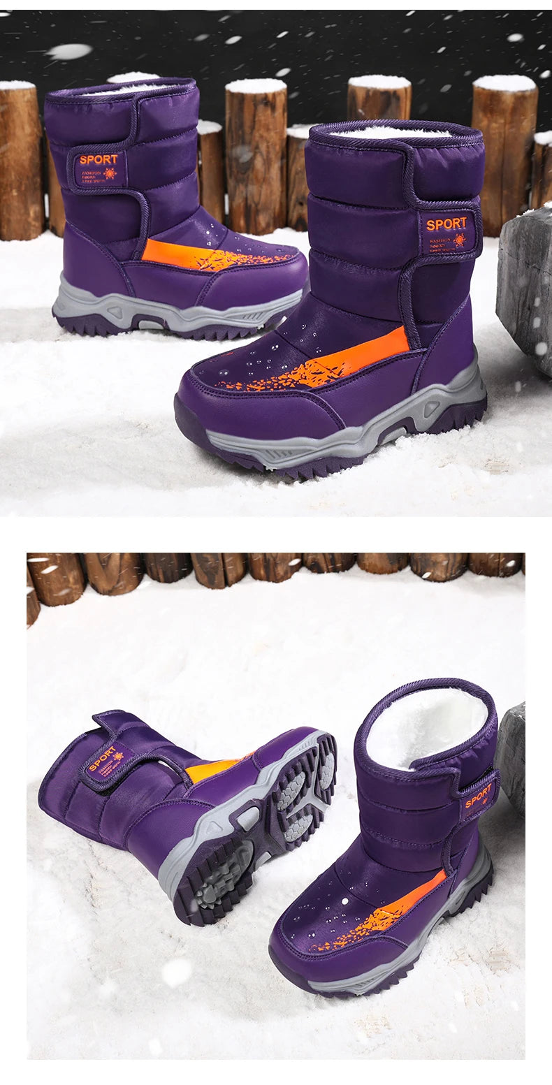 Kinder Winter Stiefel 2025 - Warme Leder Boots Jungen Mädchen - Rutschfest Gefüttert Pink Lila - Mode Winterschuhe