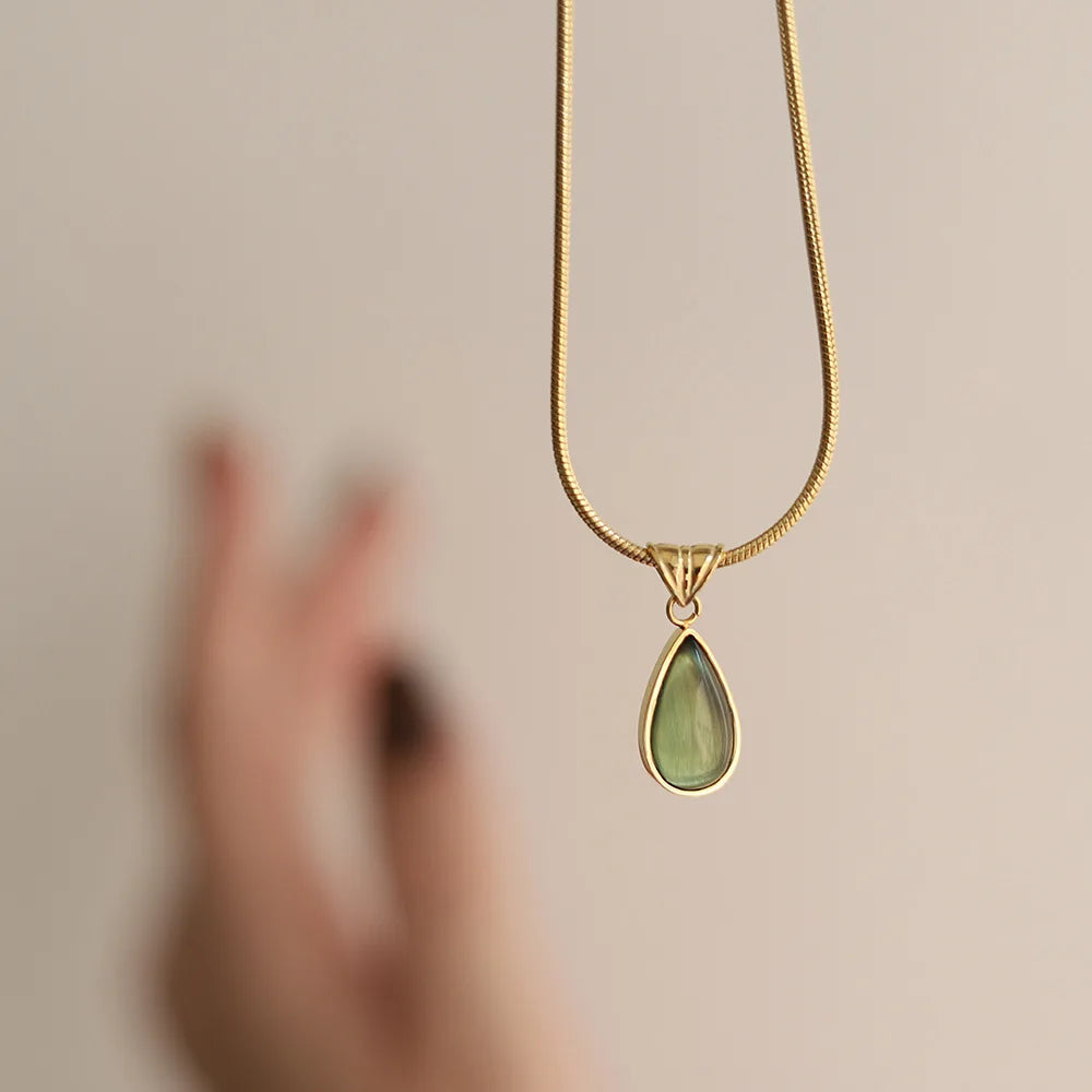 Silver Color Oval Aquamarine Pendant Necklace Ladies Girls Luxury Snake Chain Necklace Fashion Jewelry Gifts for Women 2024 New