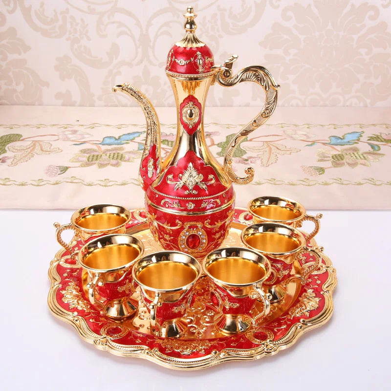 New Elegant Wine Set Golden Silver Pot Cup Plate Set Wine Whisky Set Home Decor