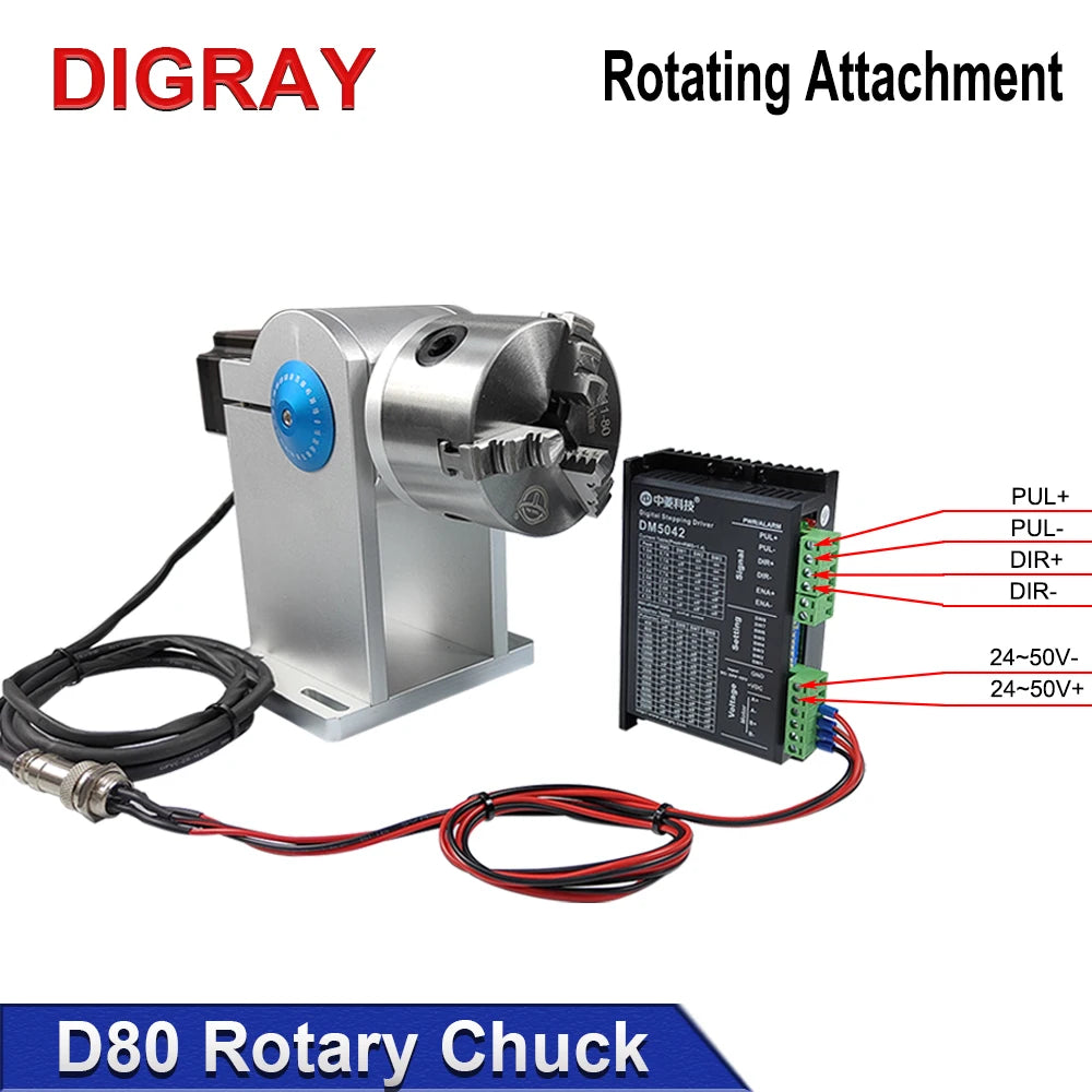 DIGRAY Rotary Befestigung RA-D80A Rotary Gerät mit Drei Chuck +DM5042 Treiber für UV CO2 & Faser Laser Markierung Maschine