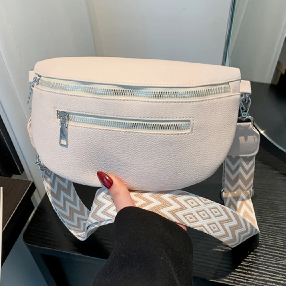 Women Stylish Crossbody Bag with Wide Strap Simple Shoulder Bag Multi-pocket Fashion Sling Bag Travel Outdoor Bag