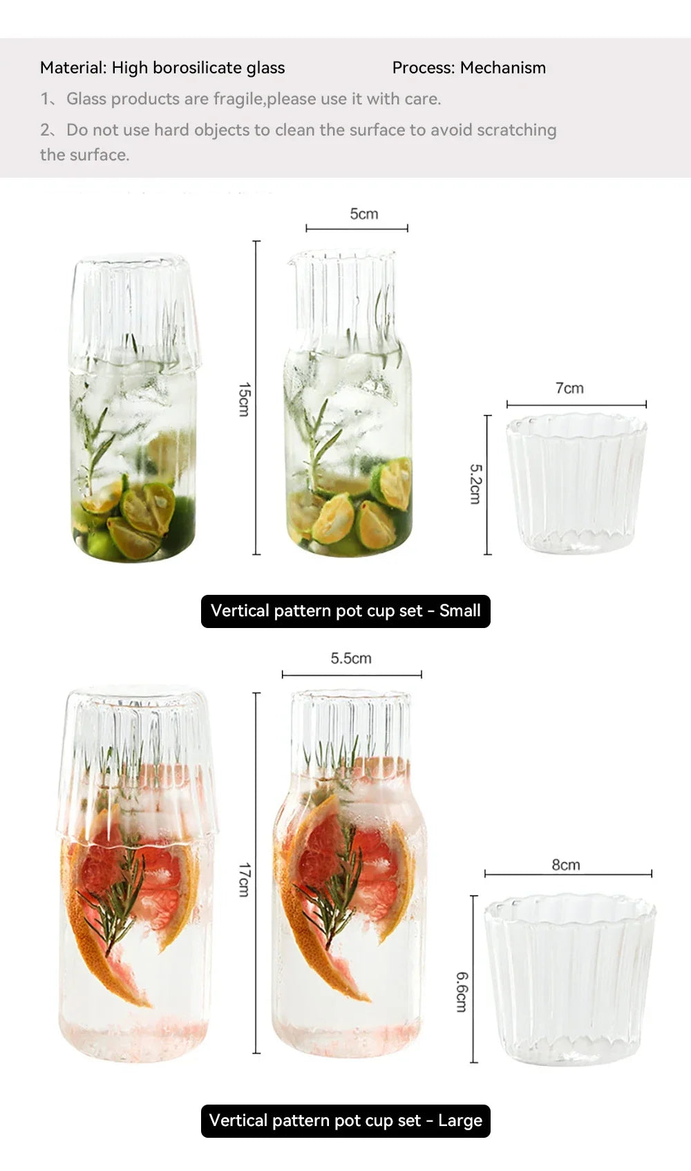 Water Carafe Glass Kettle Set Cold Hot Water Bottle Cup Sets Teacup Juice Pot Bedside Pitcher Carafe for Milk Beverage Tea