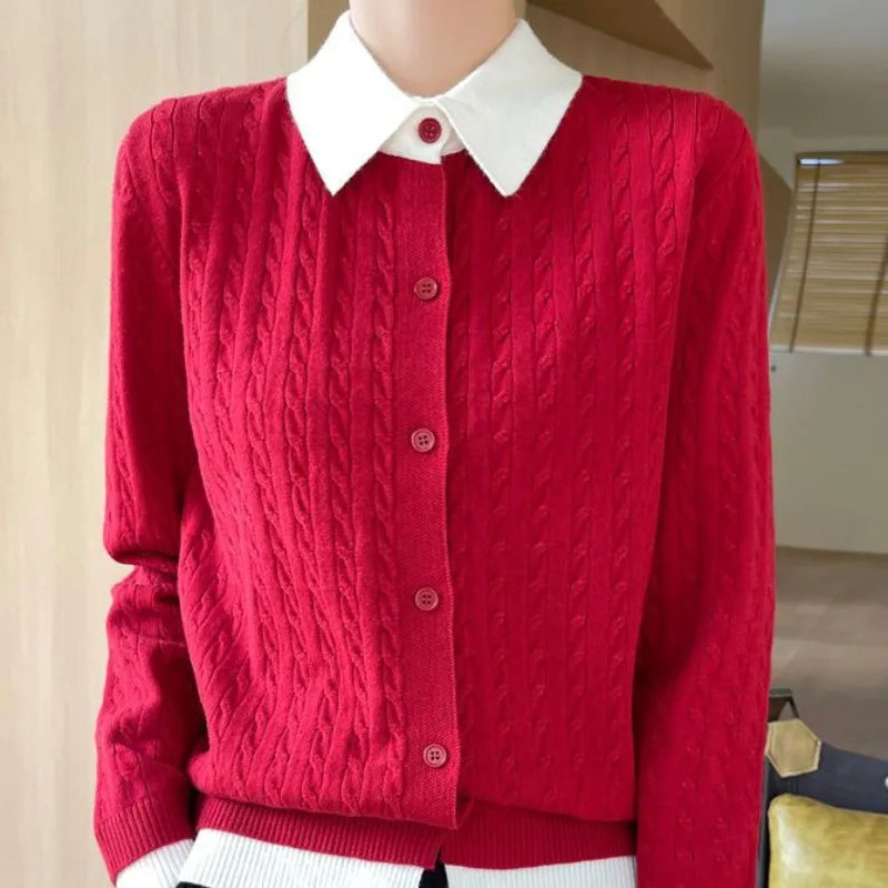 CN Fujian Zweiteiliger Strickcardigan - Größe L Polyester Knopf