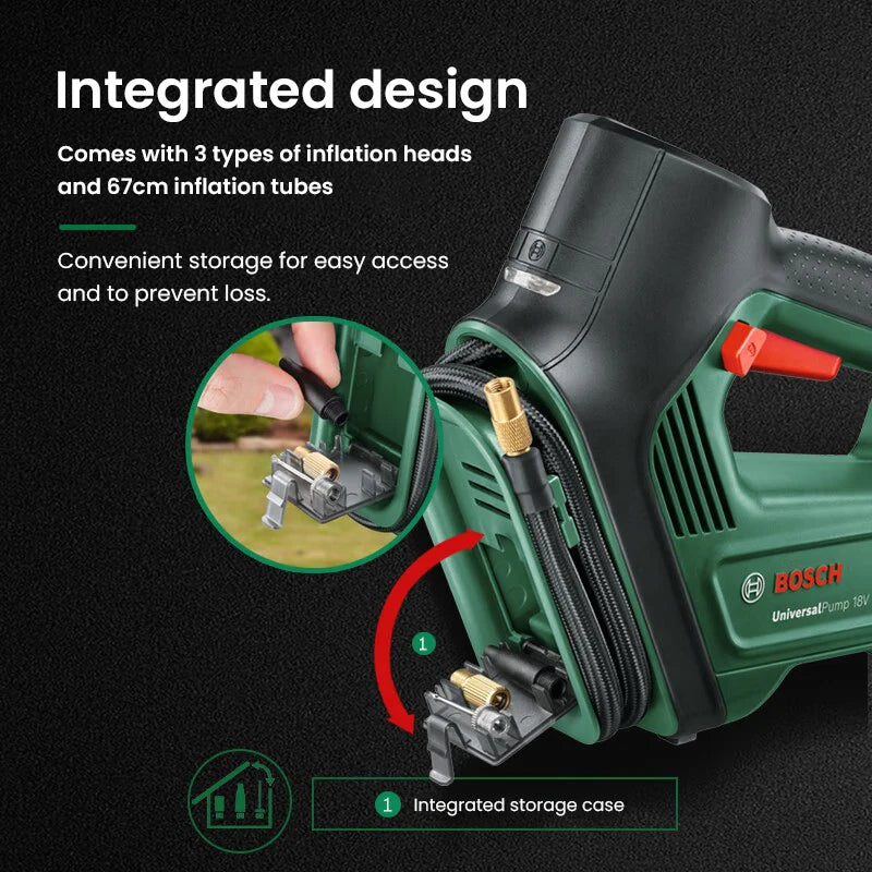 Bosch 18V Universal Air Pump Cordless Electric Air Compressor for Car Motorcycle Bicycle Tire Inflator with Air Pressure Display