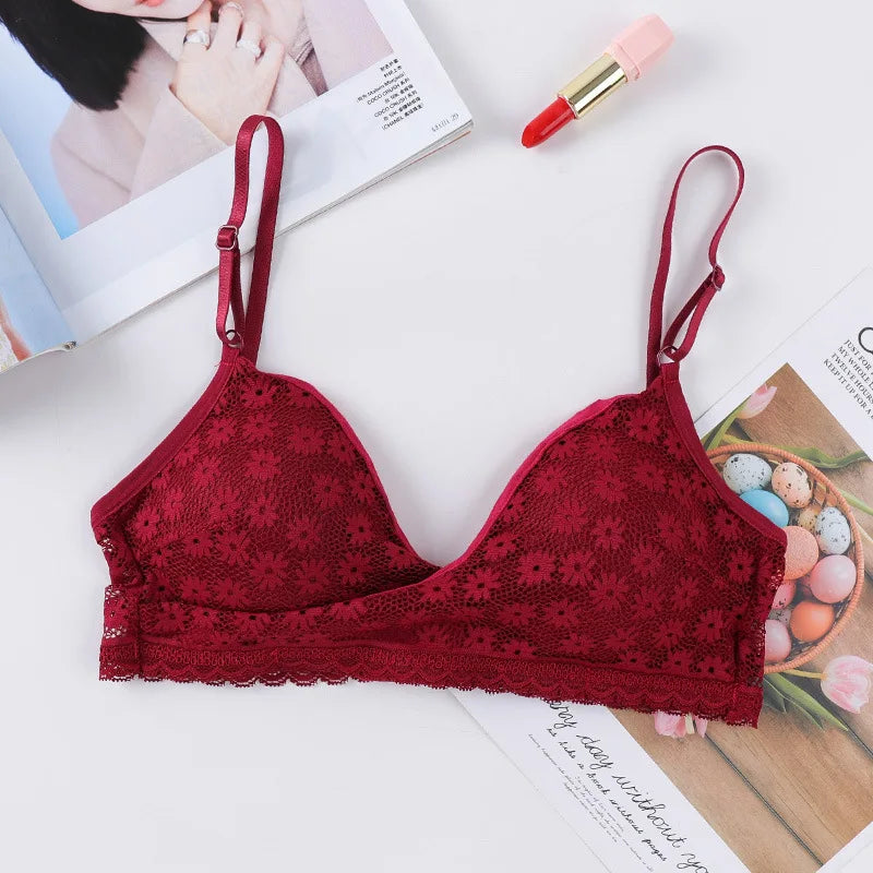 Floral Lace Bra Non-Wire Push Up Bras For Women Padded Brassiere Female Underwear elegant Lingerie V-neck Bralette Intimates