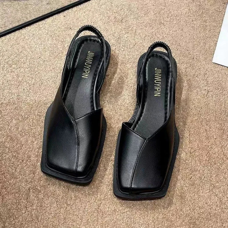 Women Sandals Elegant Square Toe Flat Shoes for Women Fashion Low Heels Sandals Brand Designer Women Party Shoes Sandalias Mujer