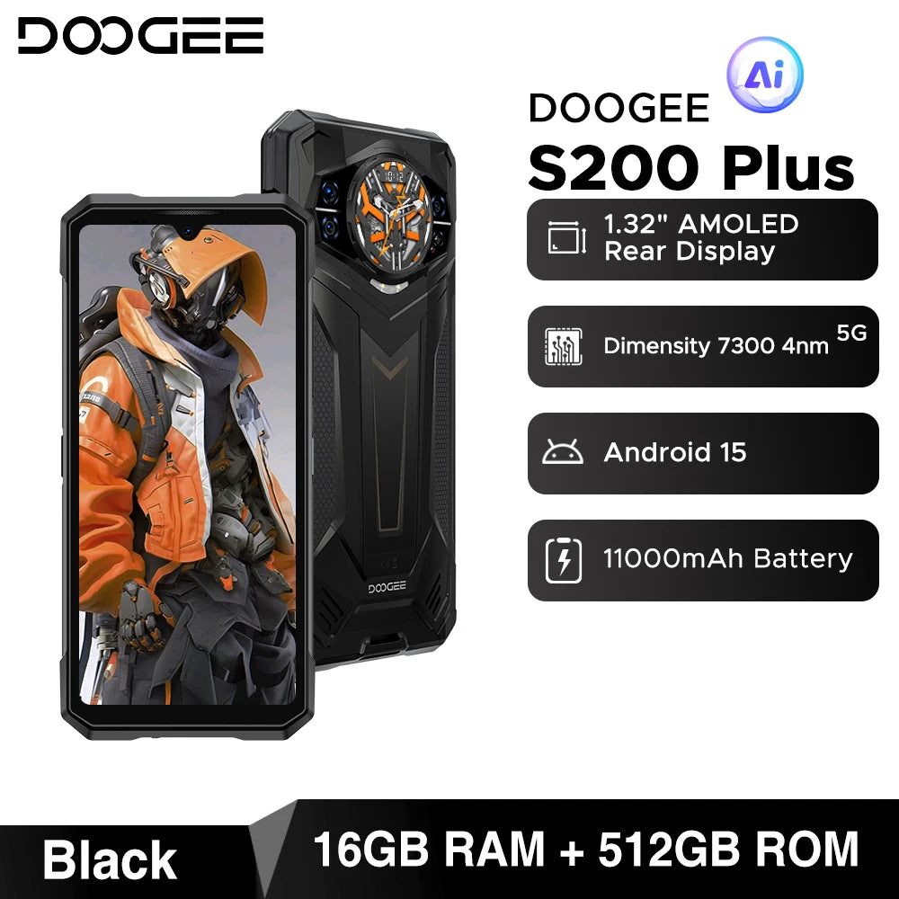DOOGEE S200 Plus AI Outdoor-Smartphone - 11000mAh Akku 66W 6,72 Zoll