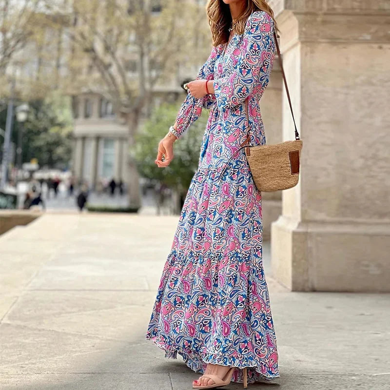 Elegant Women's Flower Long Dresses 2025 Spring New Bohemian Printed Dress Abıye Kadın Abiye Платье Robe Ete Femme Vestidos