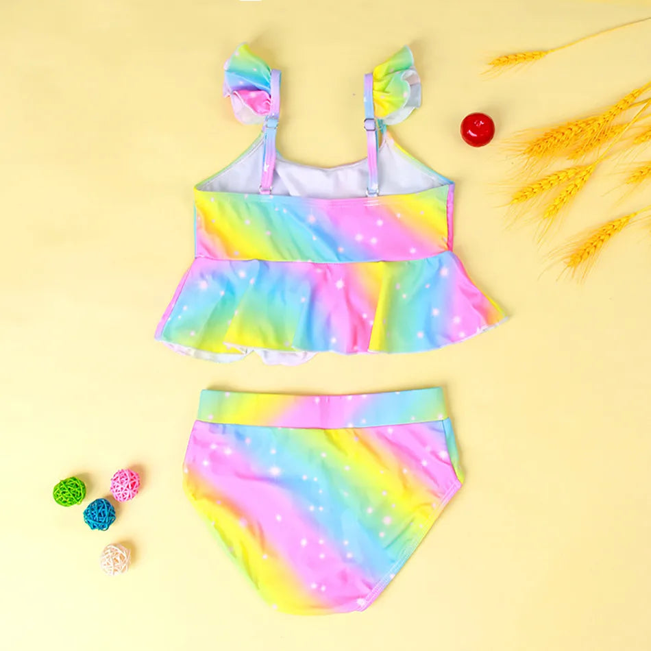 Mädchen-Badeanzug 2025: Einhorn Kinder Bademode Rüschen Strand Schwimmanzug - 2-teiliges Set Baby Geburtstag Badebekleidung 3-8 Jahre