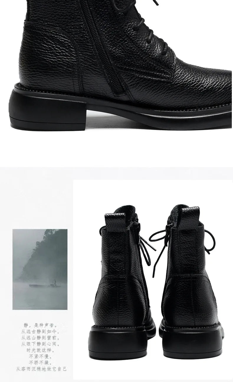 Frühling Dame Knöchel Stiefel 2025 - Echtes Kuh Leder Platform Schuhe - Frauen Winter Jugend Mädchen Weiche Sohle Dicke Absatz Ritter Schnee Stiefel