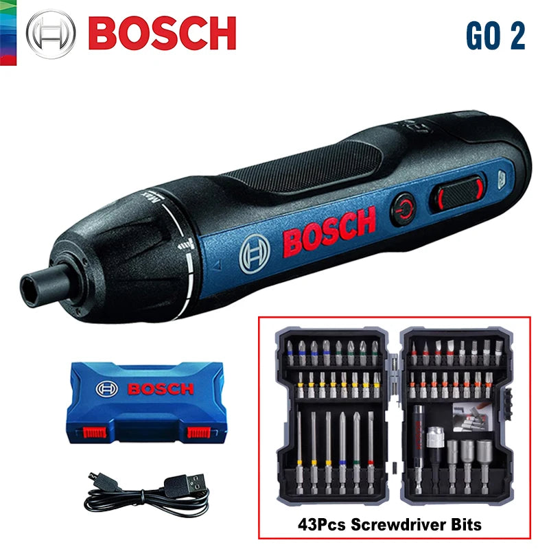 Bosch GO 3 /GO2 Cordless Screwdriver 3.6V Rechargeable Electric Screw Driver Multi-Function Drill Repairing Power Tools Kit GO 2