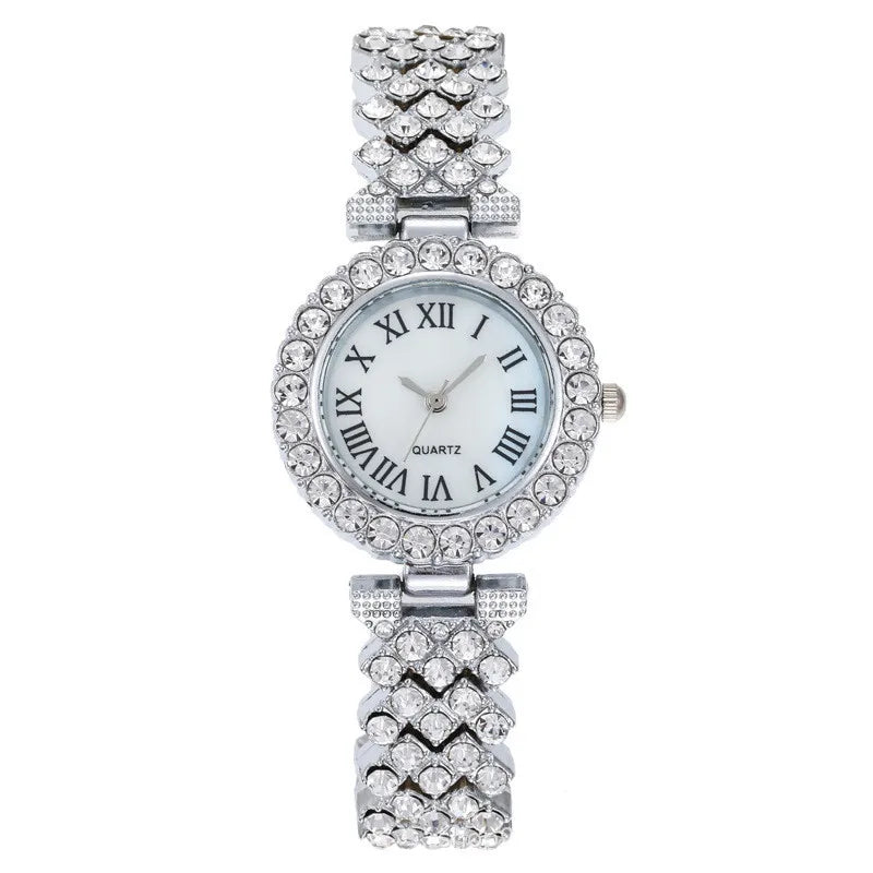 Luxus Damen Glänzende Armbanduhren 2-teiliges Set - Roségold Uhr Mode Damen Elegante Quarz Diamant Armbanduhr