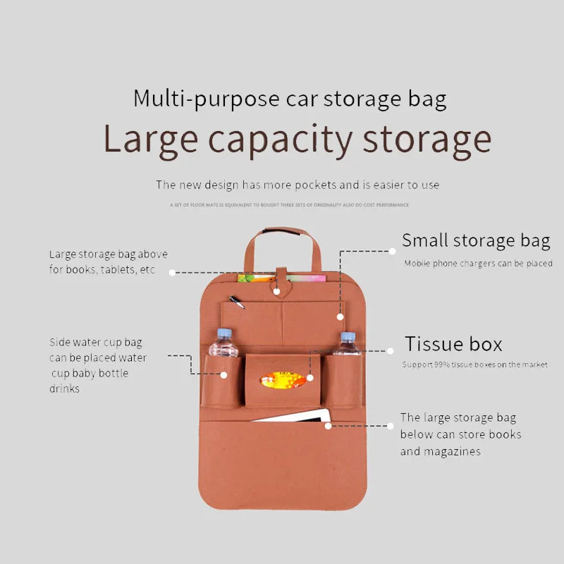 Geantă de depozitare universală pentru bancheta din spate a mașinii, organizator pentru portbagaj, geantă de depozitare elastică din pâslă, 6 buzunare, organizator agățat, accesorii auto 40 * 56CM