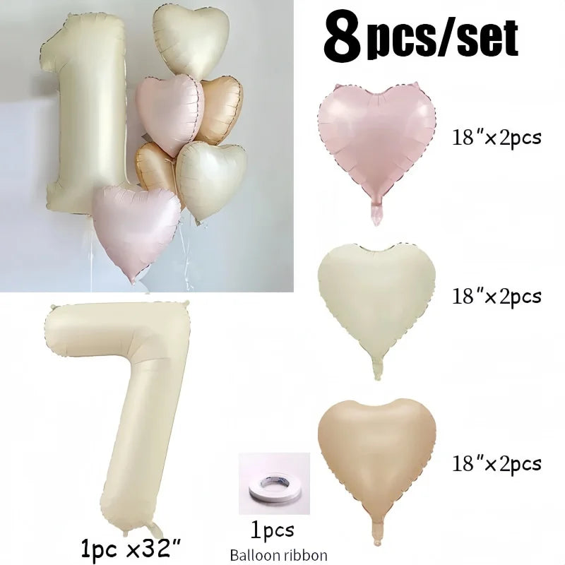 CHUYUN Happy Birthday Zahlenfolie Ballons - 8er Creme 40cm