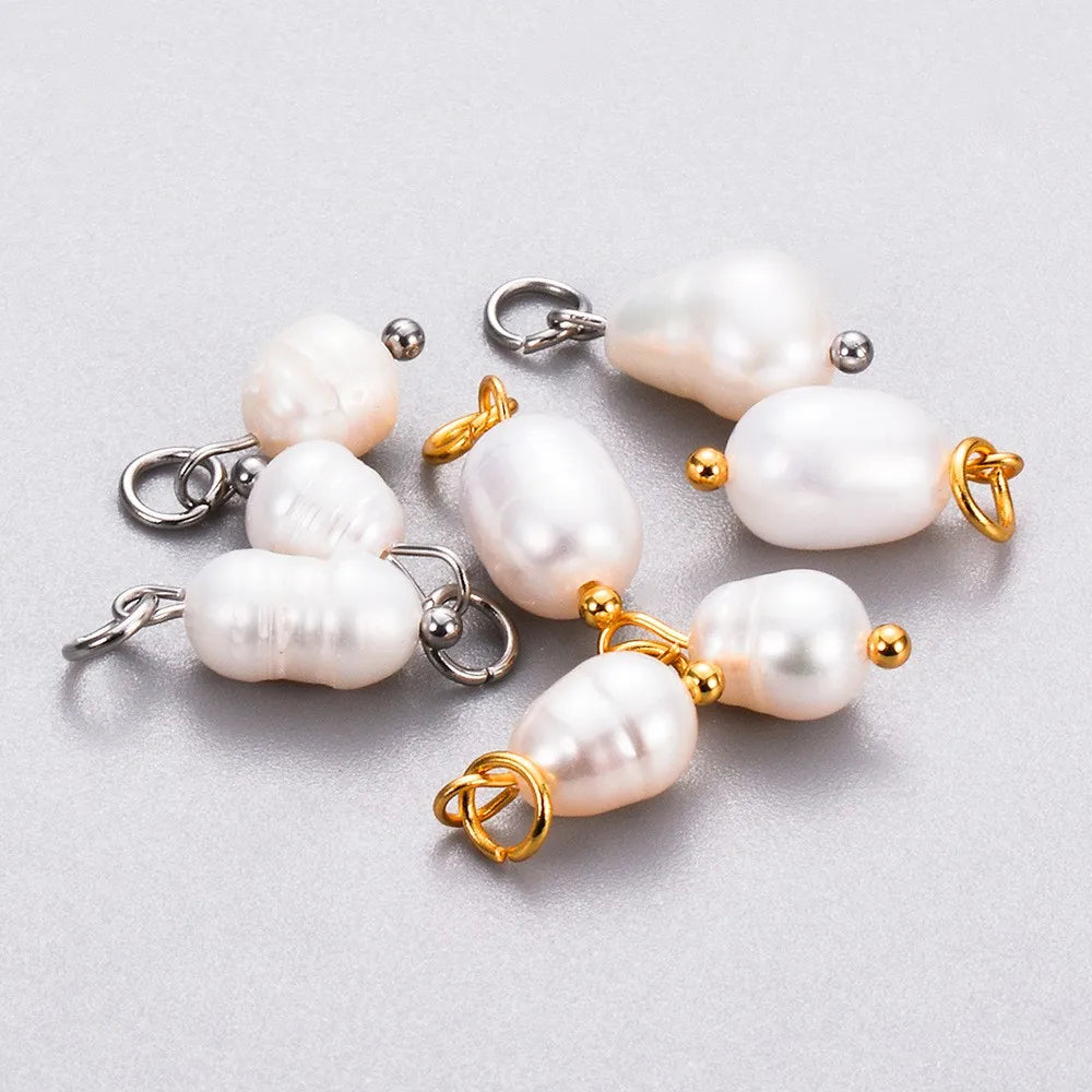 Pandantiv cu perle naturale Charms QYX-008 - Oțel inoxidabil 10 buc 8mm