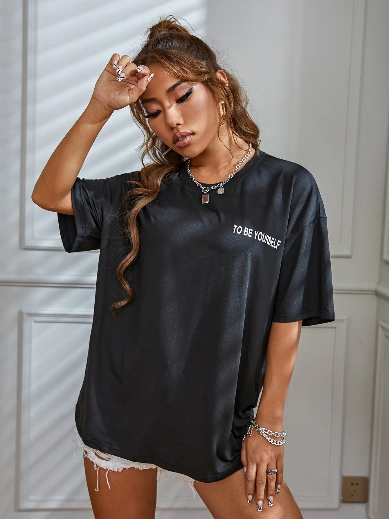 To Be Yourself Letter T-Shirts Women Street Funny Tshirt O-Neck Breathable Cotton Clothing Summer Fashion Casual T Shirt Female