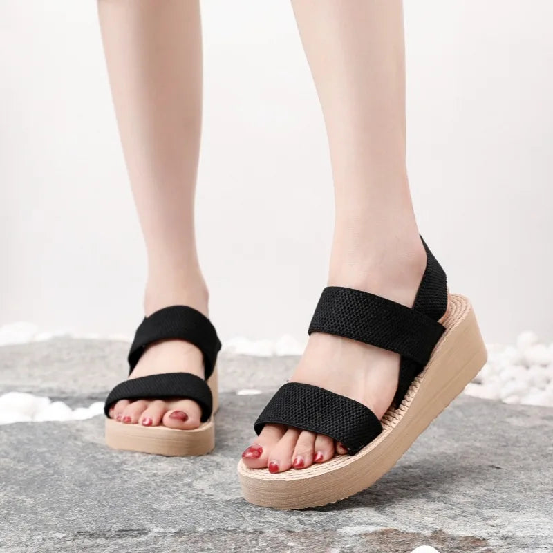 Neue minimalistische Slingback-Wedgesandalen Outdoor-Sommer-Leichtgewicht-Slides-Einheitsfarbe-Dicker-Boden-Damen-Schuhe-Frauen-Sandalen