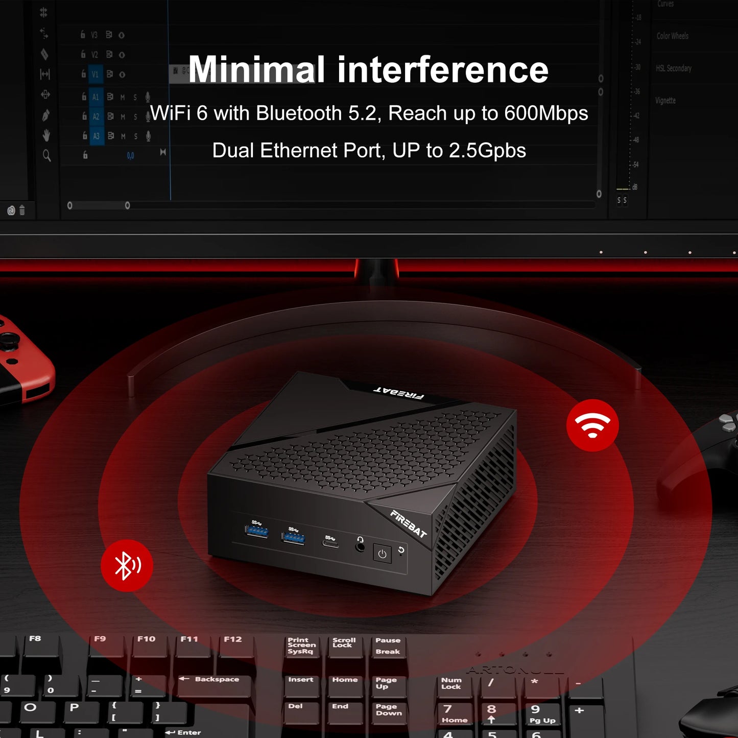 FIREBAT AM02 Mini PC AMD Ryzen 5 6600H - 16GB DDR5 RAM, 512GB SSD, WiFi 6, Bluetooth 5.2