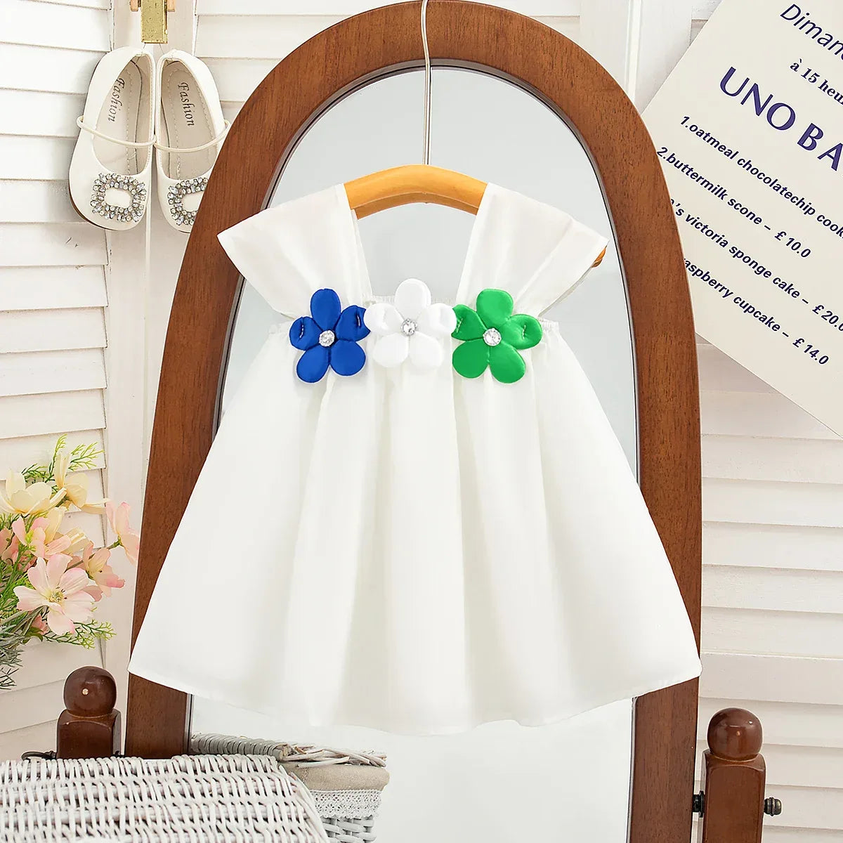 Baby Girl Dress Summer With Flower Decoration Halter Solid Color Girls' Dresses Cute Simple Girl Kid's Dress - Golden Bridge Store
