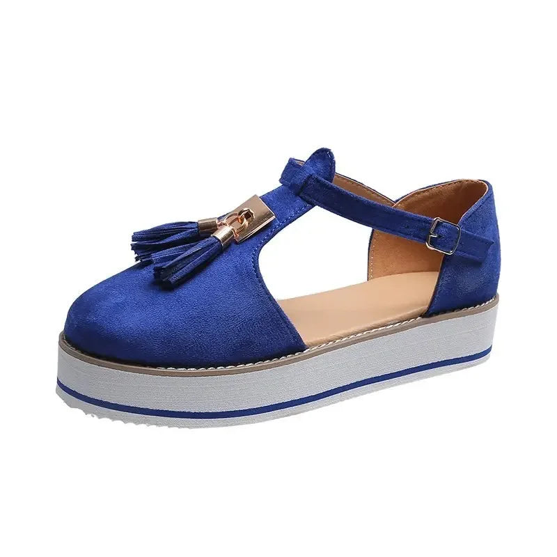 Women's Sandals Summer 2025 Casual Flat Platform Heel Tassel Buckle Strap Female Sandals Platform Vulcanized Shoes for Women New