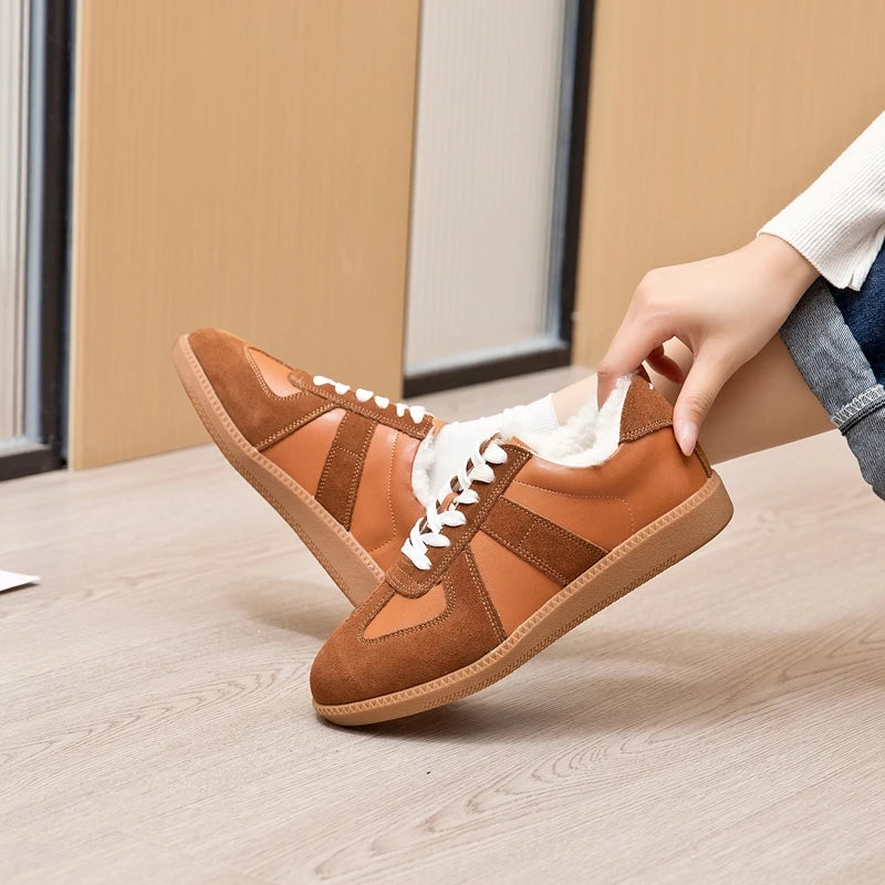 Winter Sneakers Women Genuine Leather Women German Training Shoes Non-slip Sneakers For Women Large Size Velvet Sneakers Female