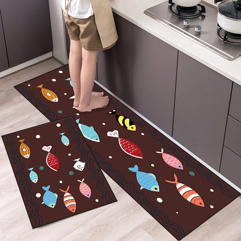 Kitchen Mat Cartoon Animals Long Strip Non-Slip Entrance Doormat Fashion Simple Bedroom Home Floor Absorbent Bath Carpet Rug