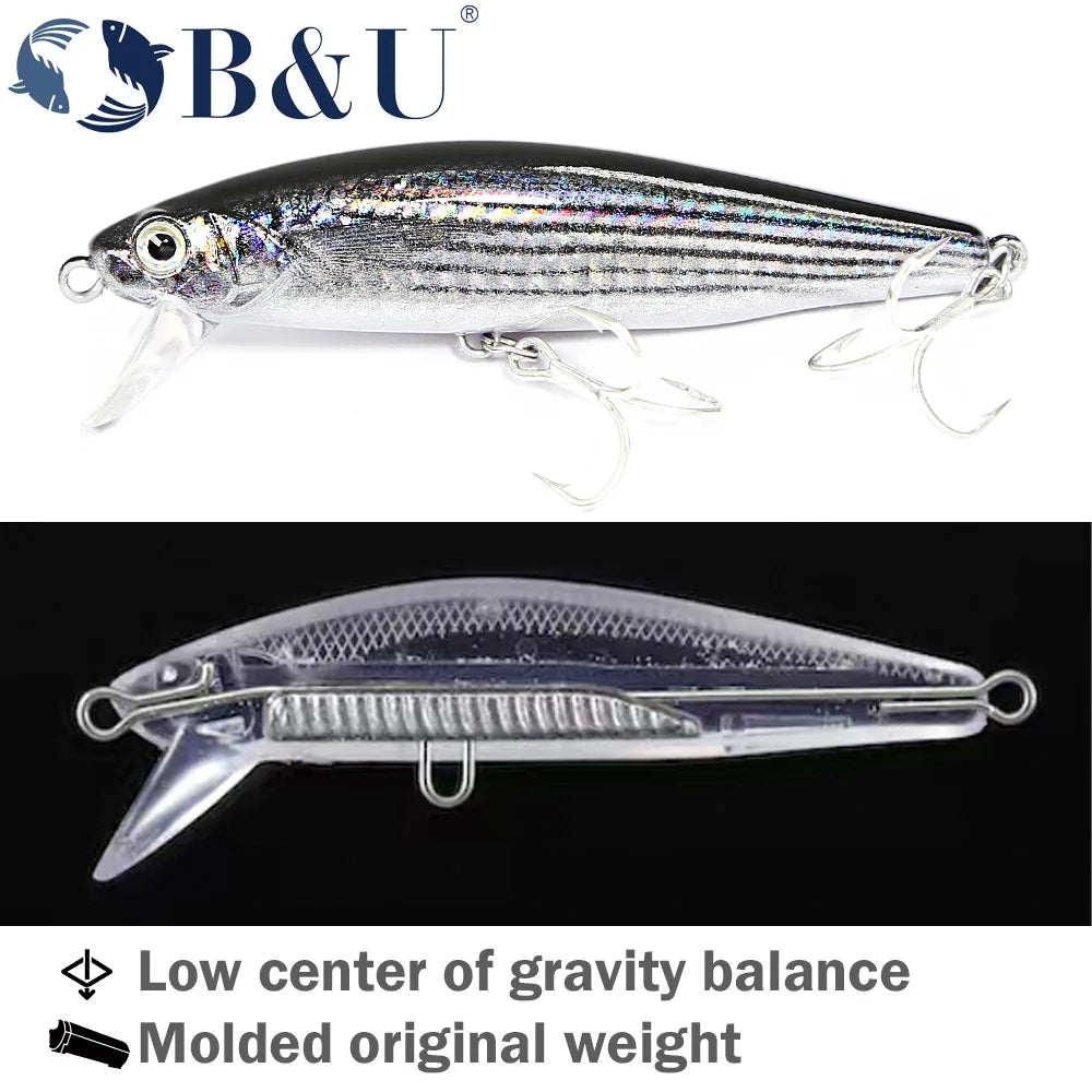 B&U 80mm Sinkender Minnow Hard Lure Jerkbait Salzwasser Langer Wurfabstand Fischköder Meer Künstliche Beute Wobblers Meer Bass
