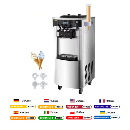 VEVOR 2200W Commercial Soft Ice Cream Maker Machine Ice Cream Maker Double 6L Hoppers Ice Cream Making Machine for restaurant