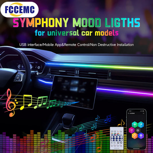 Auto-Ambientelicht 2025: RGB USB Car Interior Ambient Light Rainbow - Acrylic Strip LED Symphony APP Music Control Decorative Dashboard Atmosphere Lamp Collection