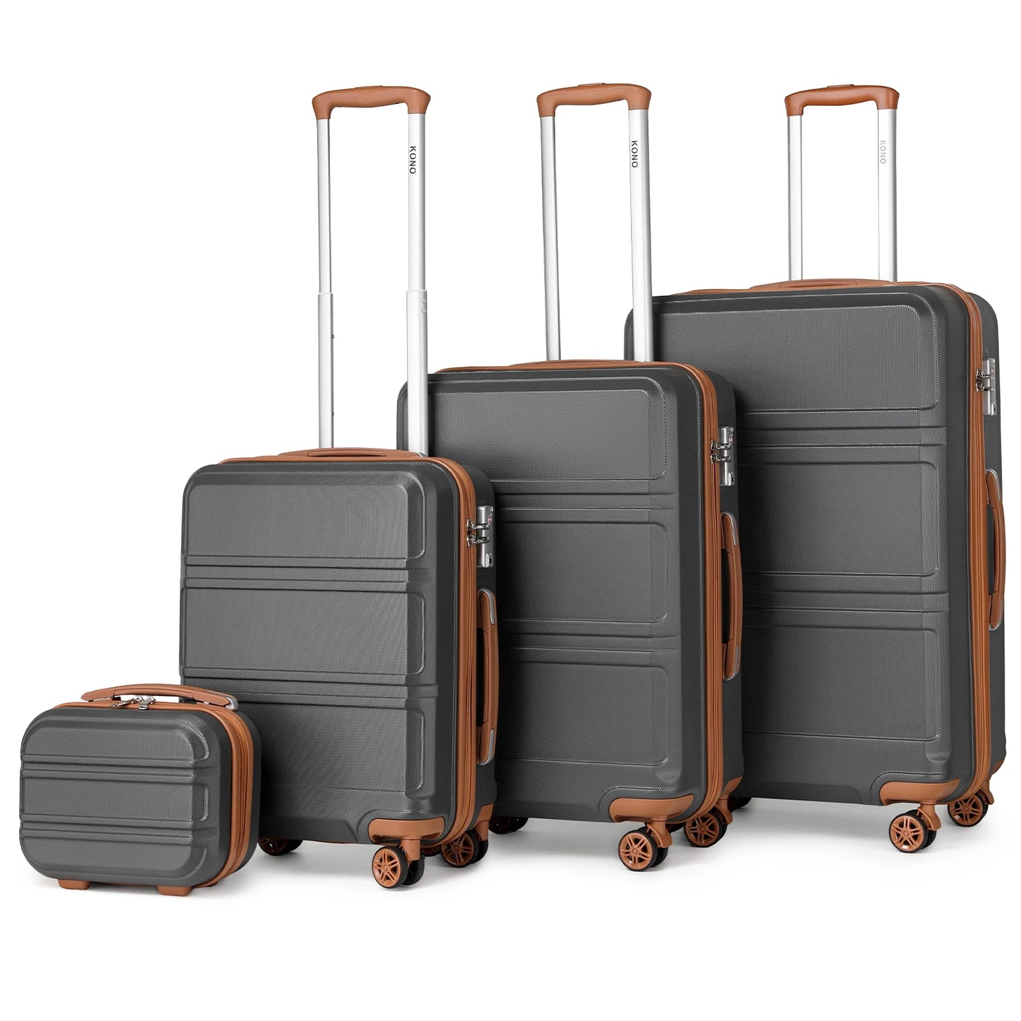 KONO 4-Pieces Hard Trunk Trunk Set Lightweight ABs Twin WHEELS Trolleys TSA Lock Suitcase Set S-M-L-XL