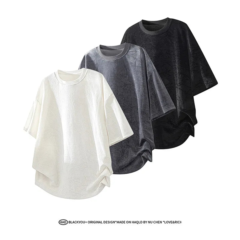 Tricou bărbătesc 2025: Tricou nou pentru bărbați, croială lejeră, cu guler rotund, drapaj moale - Material textil, mânecă scurtă, casual, top la modă, streetwear, respirabil, ușor, colecție de tricou