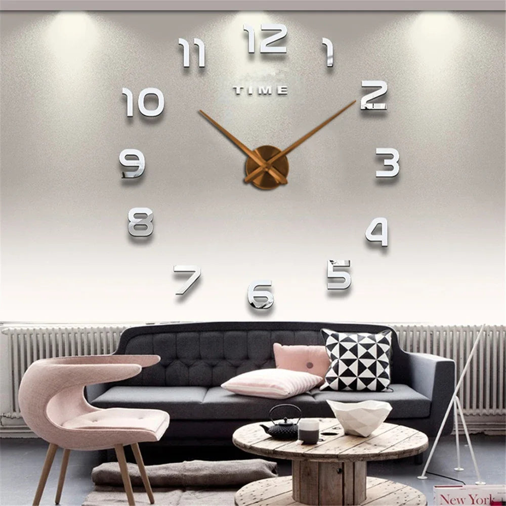 Modern Design Large Wall Clock 2D DIY Quartz Clock Fashion Watch Acrylic Mirror Stickers Living Room Home Decoration Decor