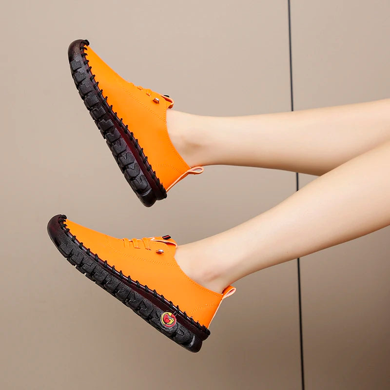 Sneakers Women Shoes Loafers Lace Up Leather Flat New Spring Ladies Casual Shoes Outdoor Travel and Walking Women Shoes
