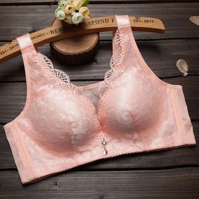 elegant Bra Women Lace Push Up Bralette Wire Free Mesh Large Size Lingerie Solid Color Seamless Thin Wireless Soft Floral Bralette