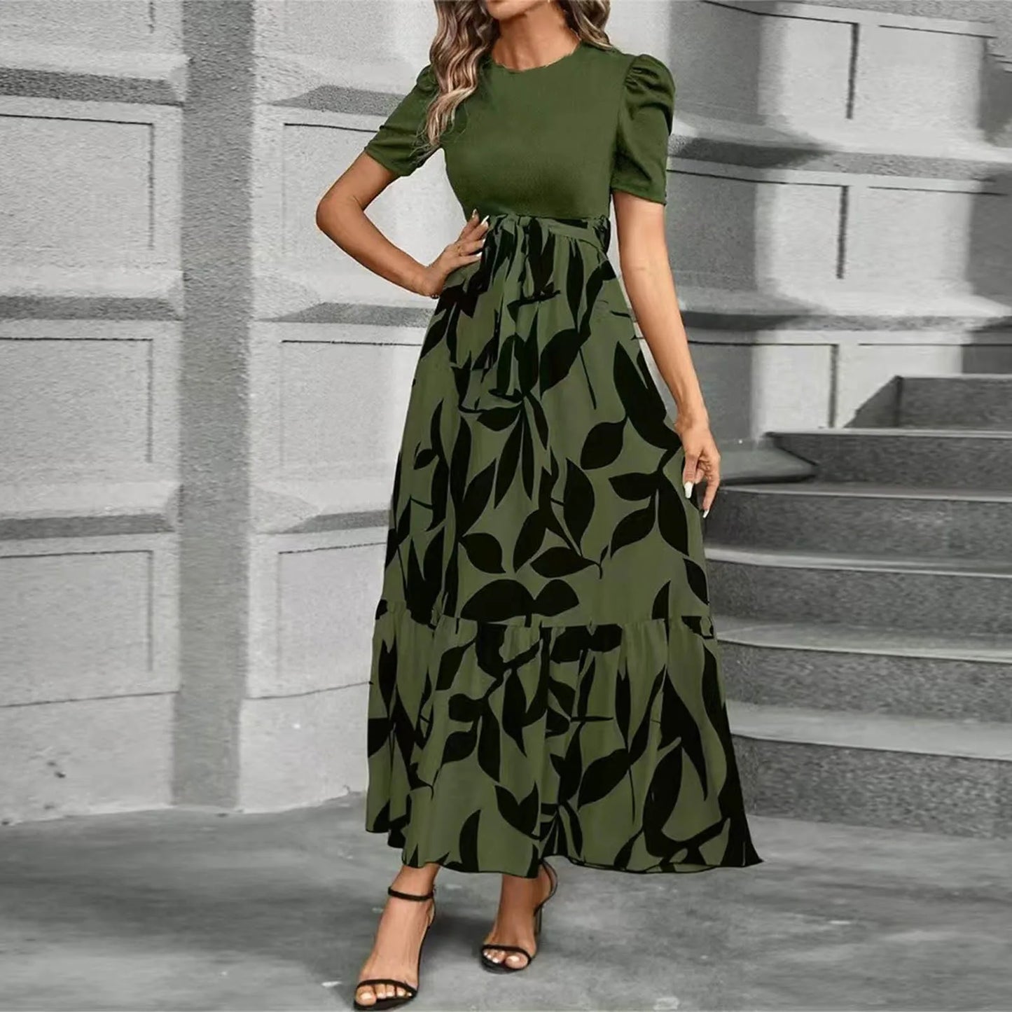 Spring Elegant Dress For Women Bow Tie Waist Cinched Dress A-Lin Flowing Skirt Office Women'S Clothing High Waisted Fashion Dres