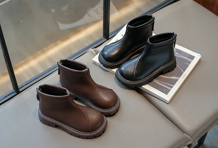 Herbst Winter Neue 2025 Kinder Fashion Stiefel - Mädchen Wasserdicht Rutschfest Reißverschluss - Weiche Sohle Leder Stiefel Kinder Casual Schuhe