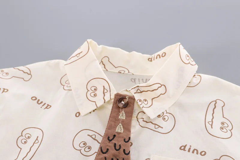 Children Clothes Sets Kids Sport Boys Causal Full Printe Crocodile Shirt Shorts with Tie 2Pcs Infant Baby Tracksuits 0-5 Ages