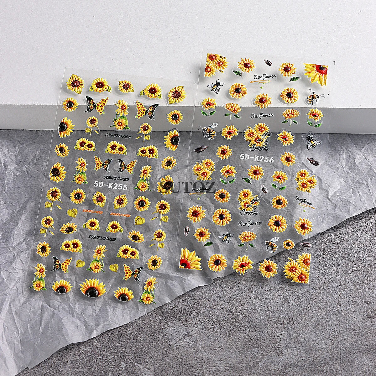 GL5D-K256 5D Sonnenblumen Nagelsticker - Herbstdesign Prägung