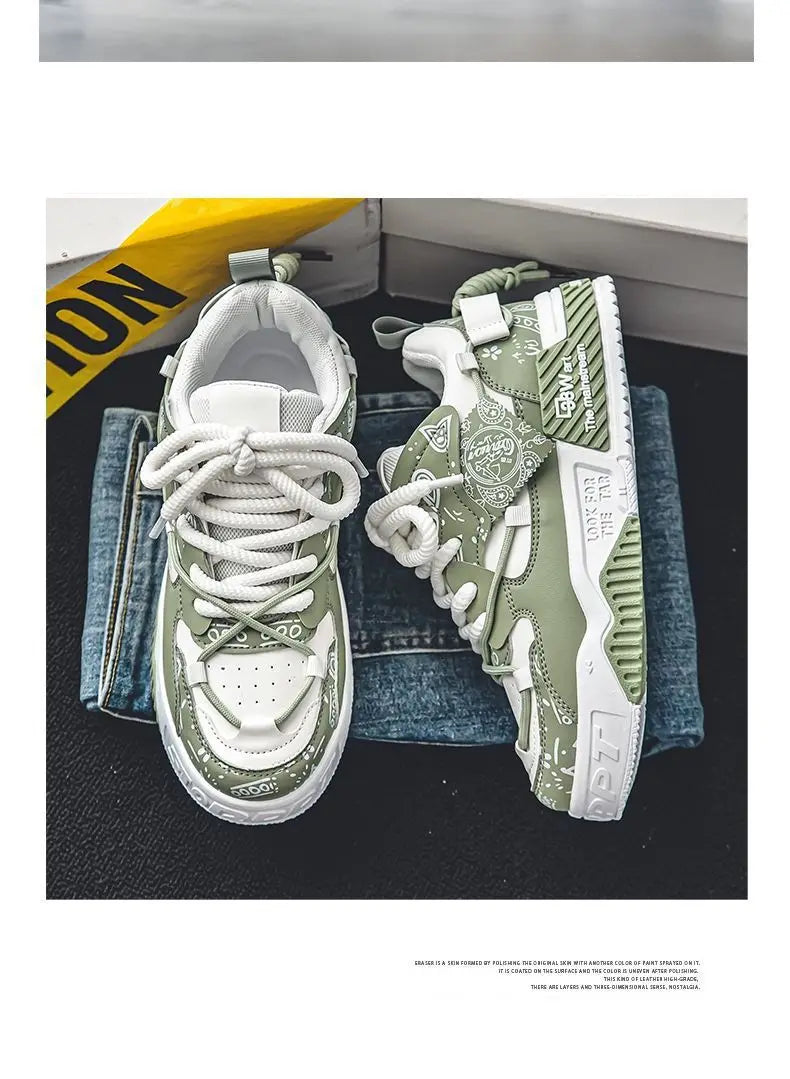 Mens Shoes 2025 Platform Sneakers New Trend Design Graffiti Skateboard Shoes Lace UP Soft Sole Non Slip Outdoor Sports Shoes