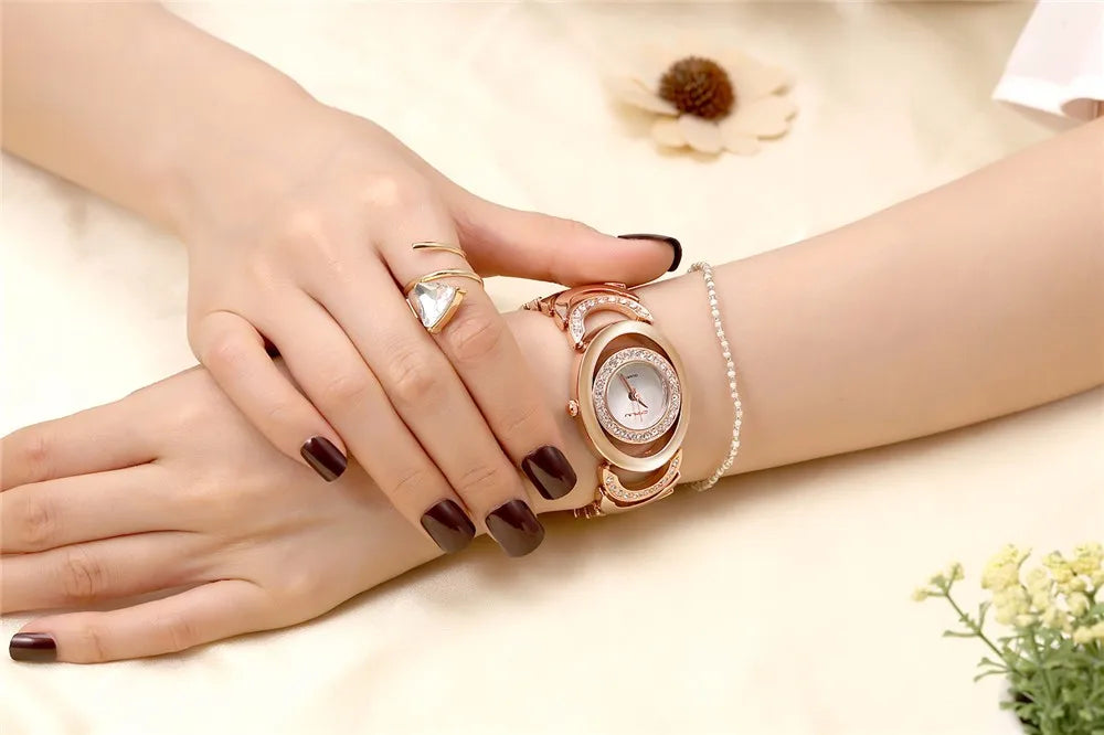 Damen-Uhr 2025: CRRJU Gold Watch Women Luxury Brand bracelet Ladies Quartz-Watch - Gifts For Girl Full Stainless Steel Rhinestone wristwatches whatch Collection