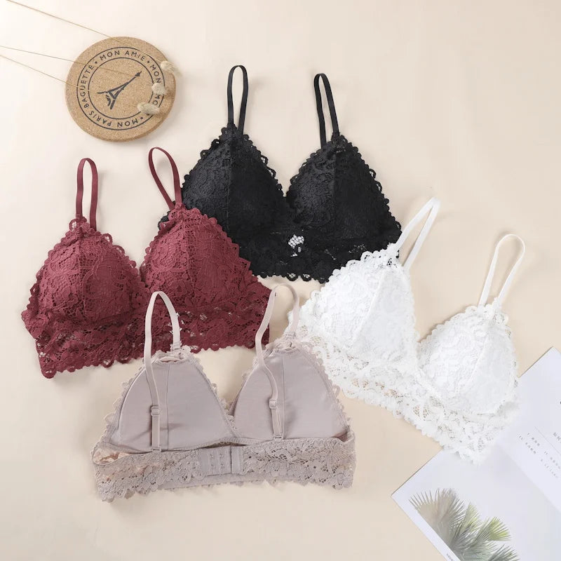 Floral Lace Bra Non-Wire Push Up Bras For Women Padded Brassiere Female Underwear elegant Lingerie V-neck Bralette Intimates