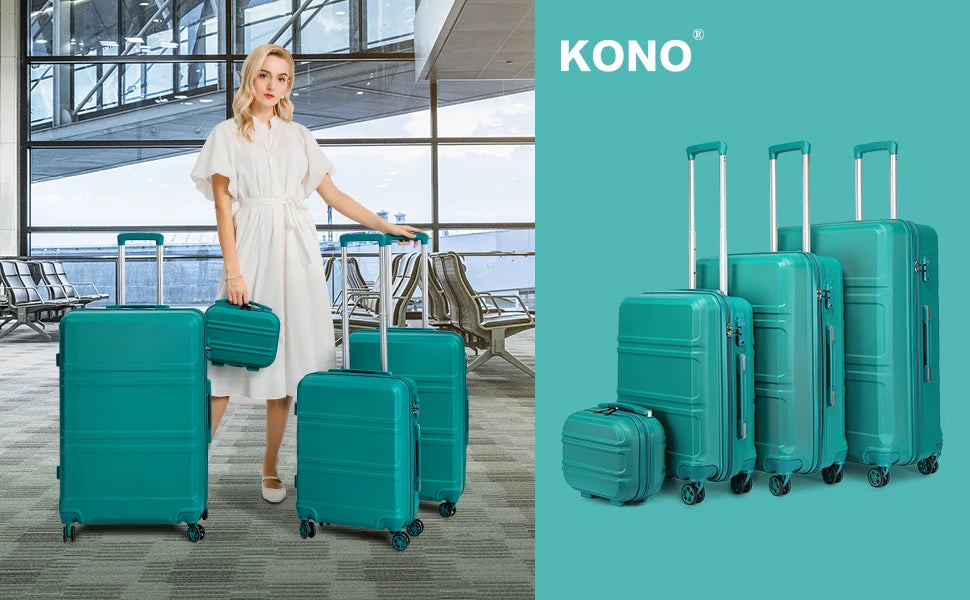 KONO 4-Pieces Hard Trunk Trunk Set Lightweight ABs Twin WHEELS Trolleys TSA Lock Suitcase Set S-M-L-XL